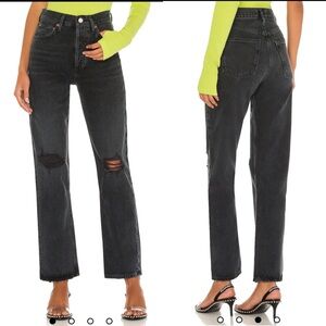 Agolde Black 90s Pinch Waist Button Fly Distressed Straight Leg Jeans - 26